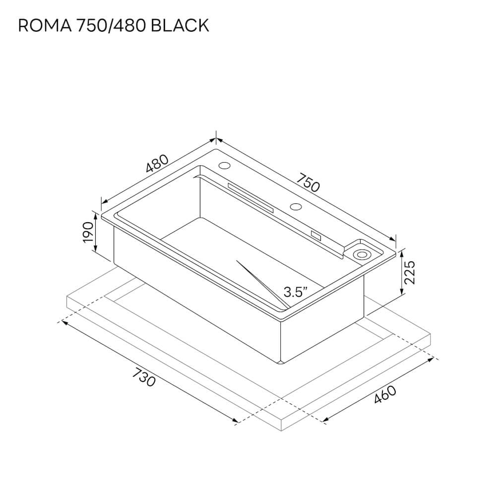 ซิงค์ล้างจานแกรนิตม่ายน้ำตก 1 หลุม หินแกรนิตสังเคราะห์ EVE รุ่น ROMA 750/480 BLACK ขนาด 75 ซม. สีดำ_10